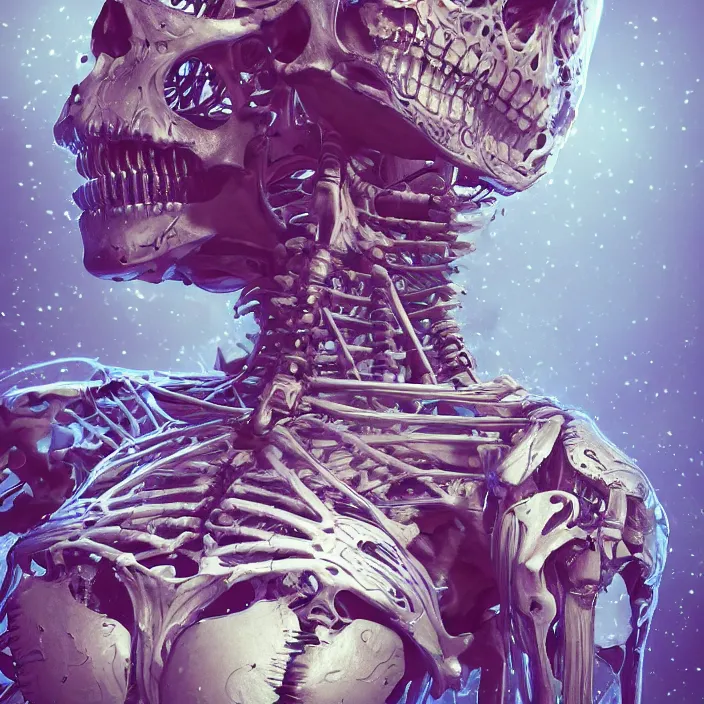 Image similar to cybernetic skeleton babe. burning distortions. dusty distortions. intricate abstract. intricate artwork. by Tooth Wu, wlop, beeple, dan mumford. octane render, trending on artstation, greg rutkowski very coherent symmetrical artwork. cinematic, hyper realism, high detail, octane render, 8k, iridescent accents