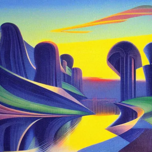 Image similar to beautiful landscape in the morning, futurism