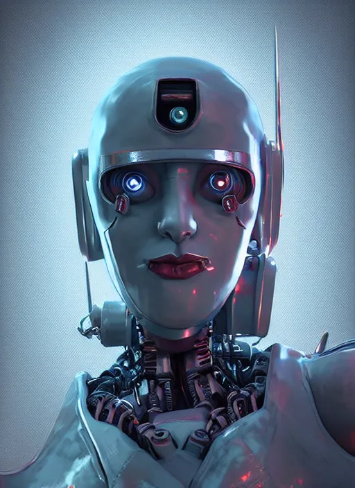 Prompt: A fantasy comic book style portrait painting of a 1950 retro dystopia robot, unreal 5, DAZ, hyperrealistic, octane render, cosplay, RPG portrait, dynamic lighting