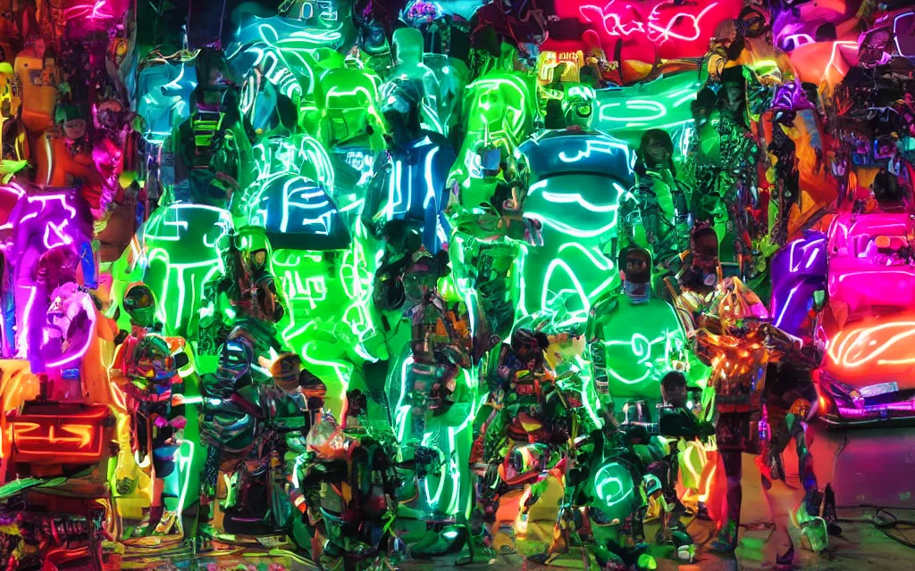 Image similar to love, diverse neon cybersuits, from behind, wide wide angle, vivid, elaborate, highly detailed, beautiful lighting