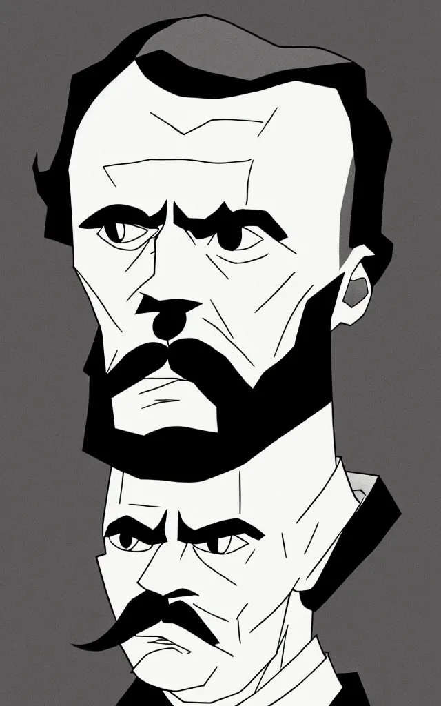 Prompt: gigachad Friedrich Nietzsche with a chiseled Jawline and serious Look, head and chest portrait, in the Style of Mike Mignola and Tomer Hanuka and Atey Ghailan, vibrant colors, hard shadows, trending on artstation