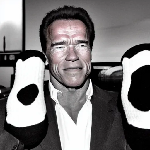 Prompt: Arnold Schwarzenegger as a sock puppet