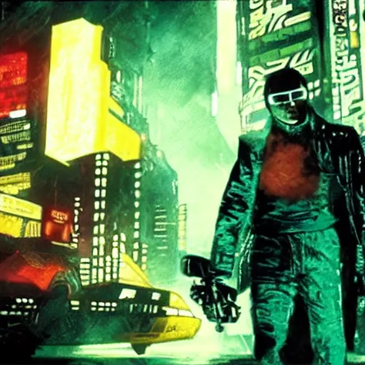 Image similar to a still of from the movie blade runner crossover with the game vectorman