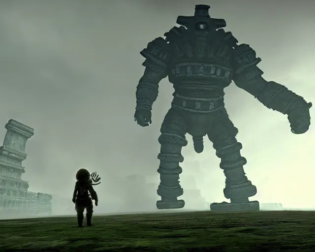 Prompt: big chungus in shadow of the colossus, as a colossus, screenshot