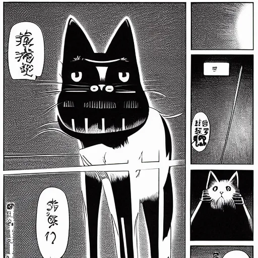 Image similar to cat standing on two feet, manga, junjo ito