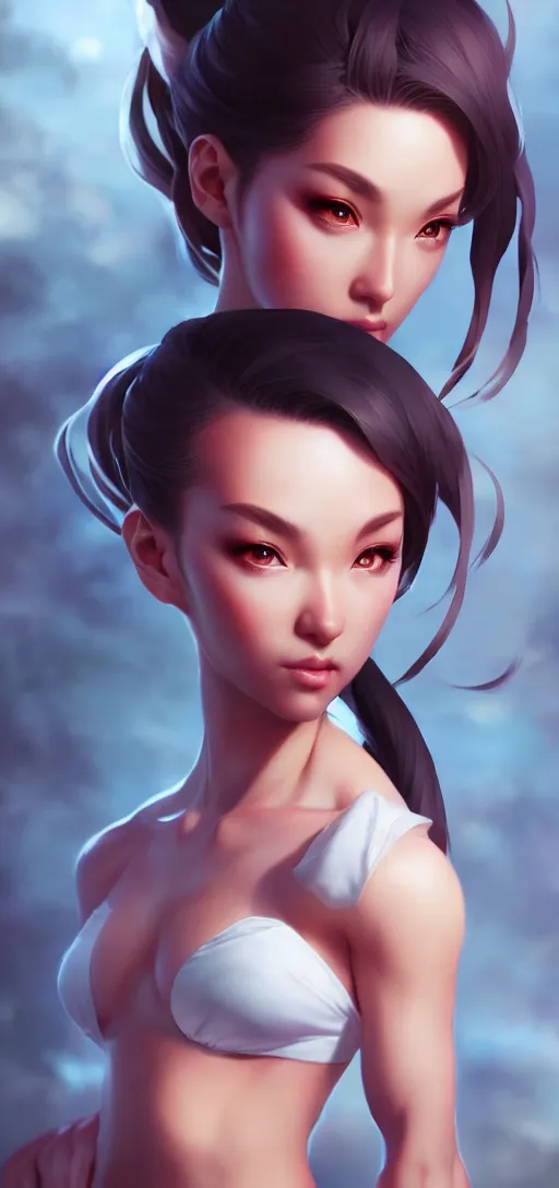 Prompt: beautiful portrait of a petite gorgeous model who looks like Chun Li , character design by charlie bowater, ross tran, artgerm, and makoto shinkai, detailed, soft lighting, rendered in octane