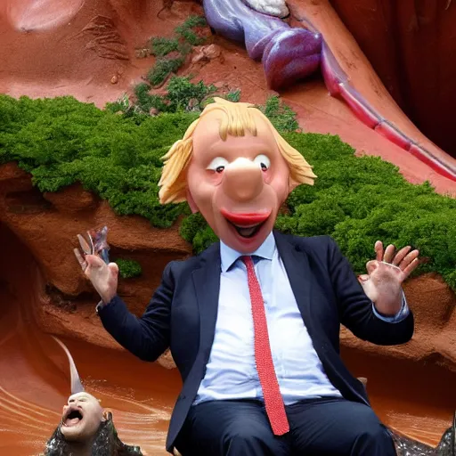 Image similar to Boris Johnson having the time of his life sitting alone riding splash mountain , Photographed by the ride