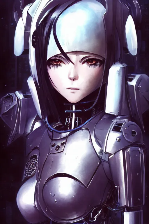 Image similar to portrait Anime cyberpunk cyborg girl in mechanical armor, blame, cute-fine-face, black-hair pretty face, realistic shaded Perfect face, fine details. Anime. Warhammer 40000, realistic shaded lighting by Ilya Kuvshinov katsuhiro otomo ghost-in-the-shell, magali villeneuve, artgerm, rutkowski, WLOP Jeremy Lipkin and Giuseppe Dangelico Pino and Michael Garmash and Rob Rey and Tsutomu Nihei