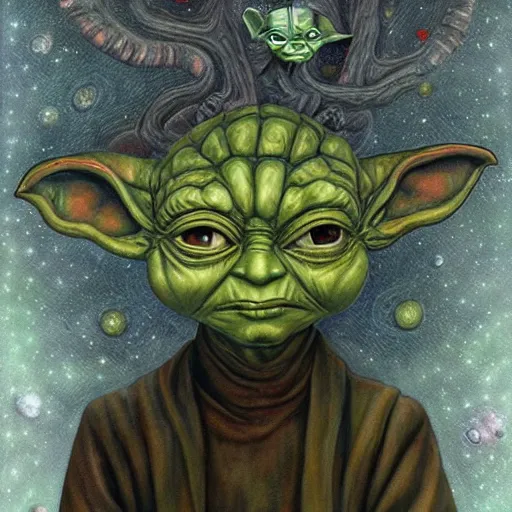 Image similar to surreal portrait of yoda like alien, artwork by Daniel Merriam,