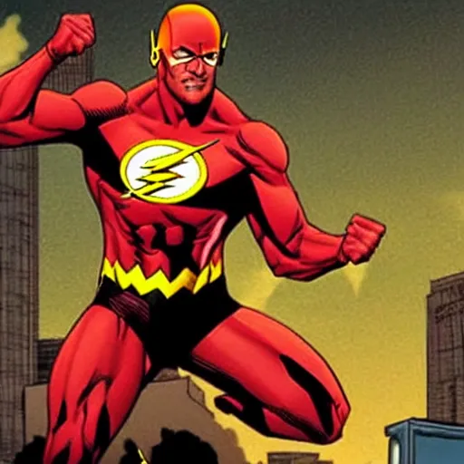 Image similar to The Rock starring as the Flash in the Flash comics