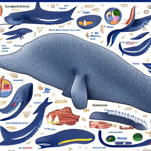 Image similar to kurzgesagt illustration of a blue whale anatomy