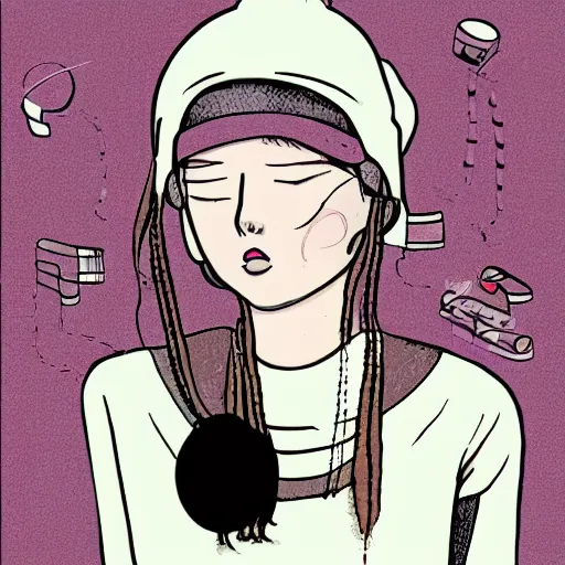 Prompt: an illustration that looks very similarly to lo - fi hip hop girl