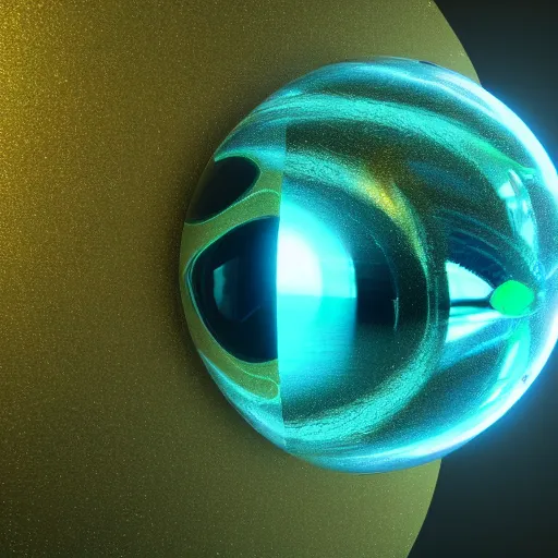 Image similar to tilt shift sphere underwater huge light intricate reflection diffraction refraction marble gold obsidian preraffaellite photography cut, octane, artstation render 8 k neon