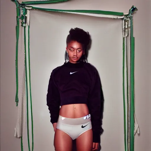 Image similar to realistic! photoshoot for a new nike lookbook, color film photography, portrait of a beautiful woman, in style of petra collins, 35mm