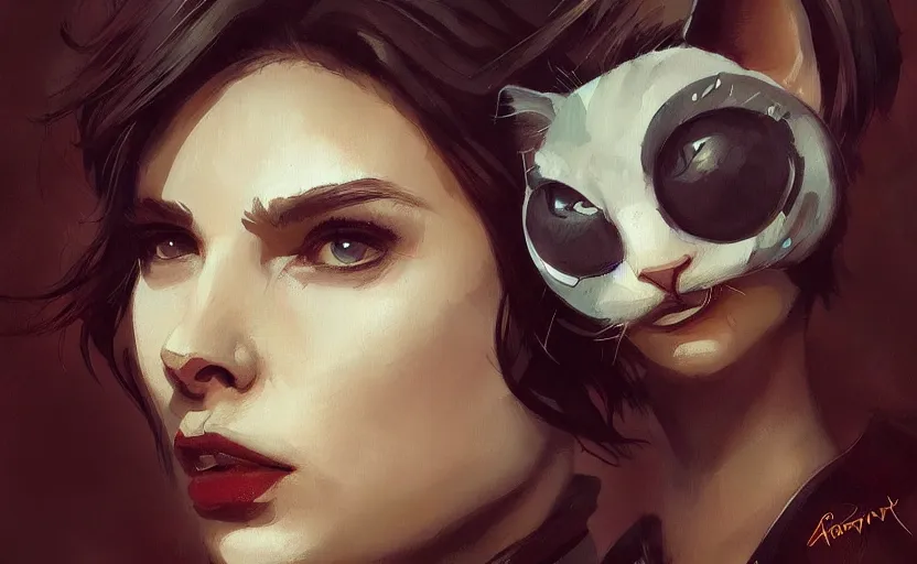 Image similar to a painting of swervy trending on artstation in the style of greg rutkowski, beautiful, sensual, cat, cat ears, portrait