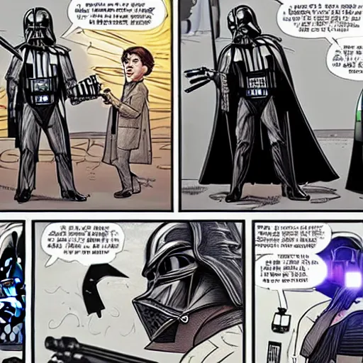 Prompt: saul goodman lightsaber duel with darth vader on the death star, highly detailed