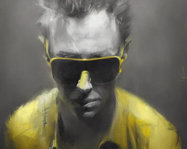 Image similar to portrait of beavis in shades of grey but with yellow by jeremy mann