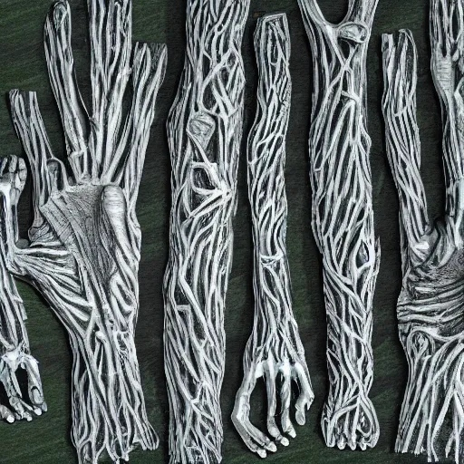 Prompt: trees made of severed human fingers, highly detailed, 4 k