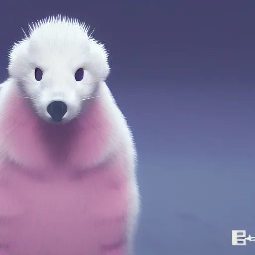 Prompt: white mink with necklace of pink bacteria, unreal engine, staring at camera, matte background, high symmetry, 8k