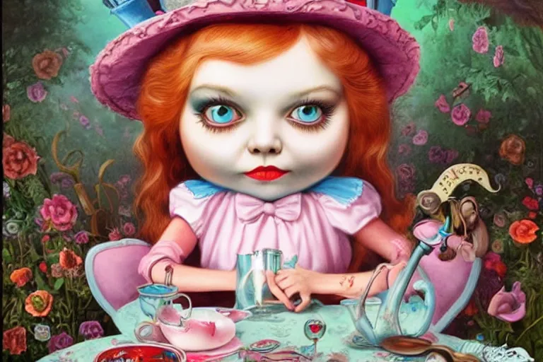 Prompt: colorful cute alice in wonderland by mark ryden, octane, insanely detailed