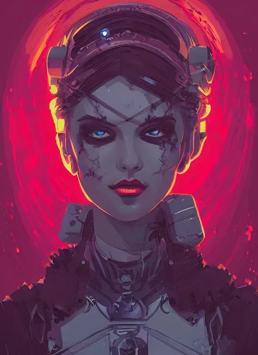 Image similar to portrait of beautifull goth maiden, cute face. warhammer, cyberpunk, artstation, art by petros afshar, tom whalen, laurie greasley and greg rutkowski and ilya kuvshinov