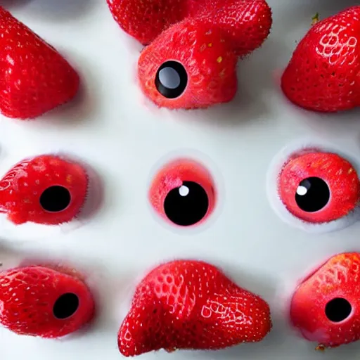 Image similar to strawberry creature with multiple eyes