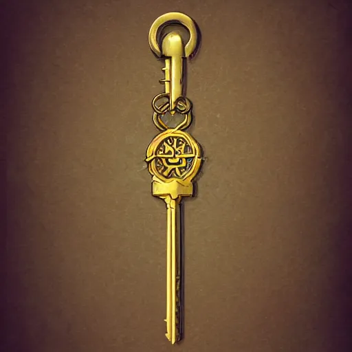 Image similar to golden key, fantasy illustration, medieval era, blank background, studio lighting, hand - drawn digital art, 4 k, trending on artstation