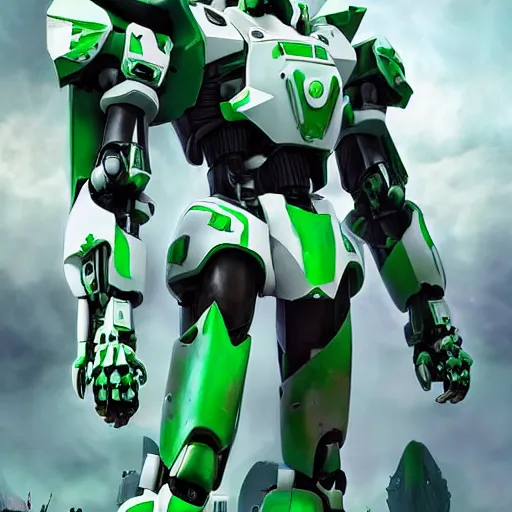 Image similar to saudi warrior mecha, green and white, full body mecha suit, epic urban battle, Murata Yasushi Nirasawa Style, beautiful aesthetic, photorealistic, volumetric lighting, hyperrealistic, octane render, HDR, Production IG Studios Anime Style, concept art