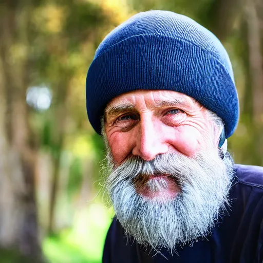 Image similar to portrait of a friendly old man, with a beard and a beanie