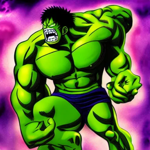 Image similar to the hulk in the style of one piece anime