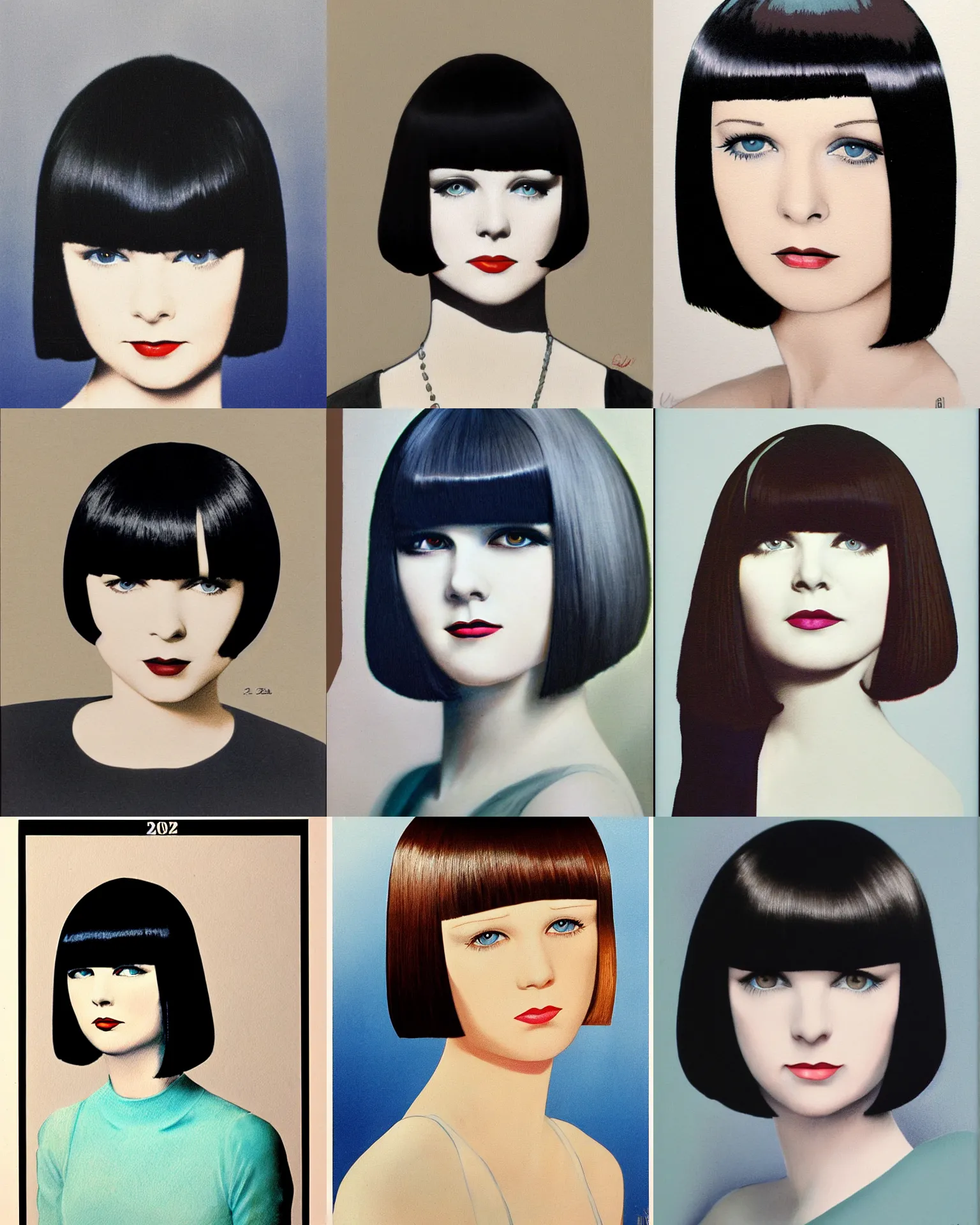 Prompt: mary louise brooks 2 0 years old, bob haircut, pantone marker portrait,, by cliff ruddell, 2 colour