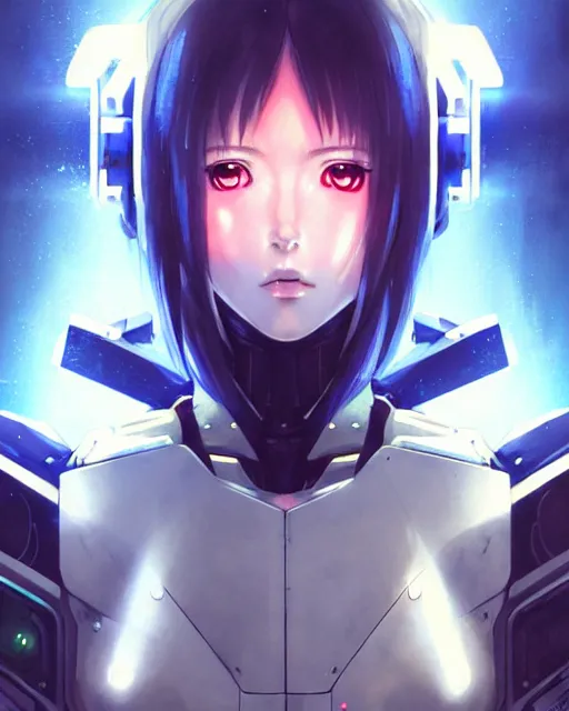 Image similar to portrait Anime Girl in mecha armor in night tokyo Sharp fine face pretty face, realistic shaded Perfect face, fine details. Anime. cyberpunk realistic shaded lighting by katsuhiro otomo ghost-in-the-shell, magali villeneuve, artgerm, rutkowski Jeremy Lipkin and Giuseppe Dangelico Pino and Michael Garmash and Rob Rey