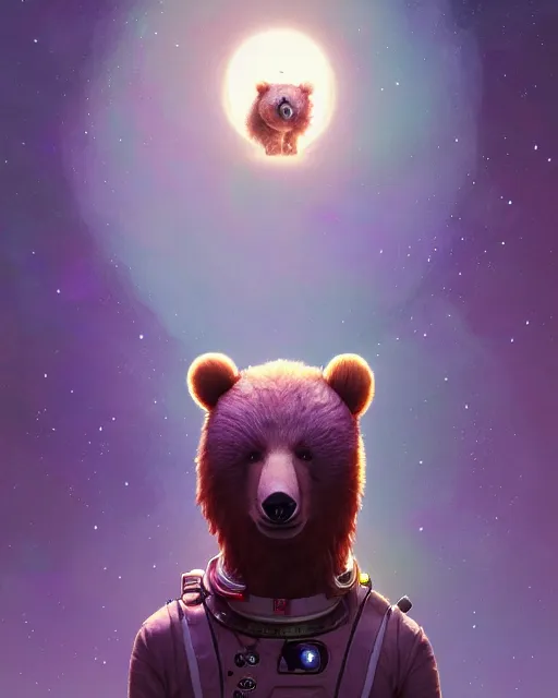 Prompt: highly detailed surreal vfx portrait of a spacepunk bear, stephen bliss, unreal engine, greg rutkowski, loish, rhads, beeple, makoto shinkai and lois van baarle, ilya kuvshinov, rossdraws, tom bagshaw, alphonse mucha, global illumination, detailed and intricate environment