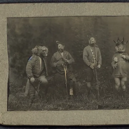 Image similar to fur trappers with harpoons tintype