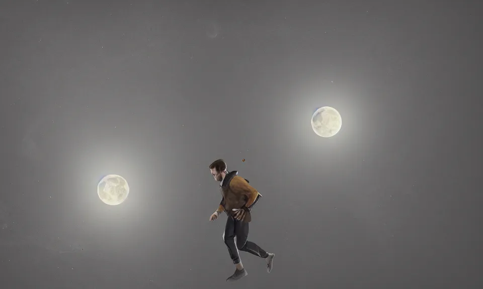 Image similar to A man running towards the moon,featured in artstation, cinematic, elegant, , 8k