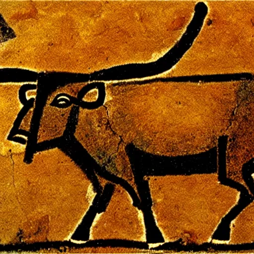 Image similar to minotaur, paleolithic cave painting