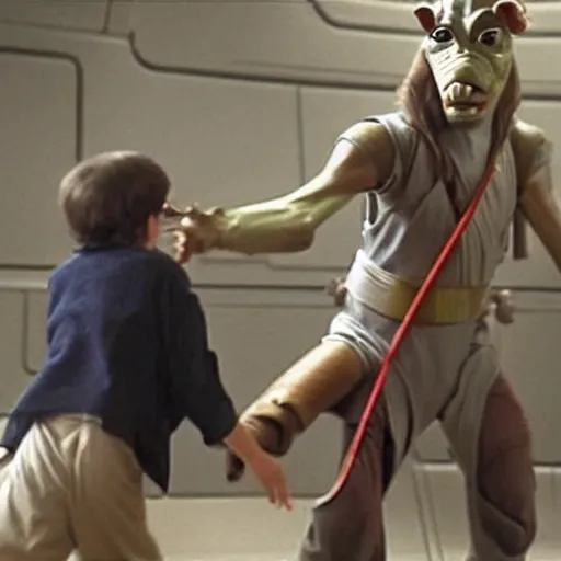 a film still of jar jar binks son learning the force Stable Diffusion OpenArt
