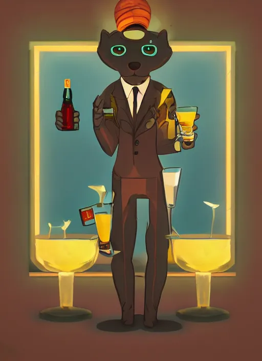 Prompt: squirrel anthro as a dapper bartender, retro futurism, art deco, detailed painterly art style, 🐿🍸🍋, furaffinity, trending on artstation