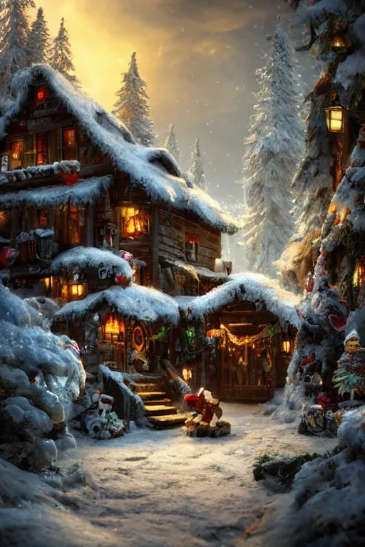 Image similar to Santa's workshop, dramatic lighting, cinematic, establishing shot, extremely high detail, foto realistic, cinematic lighting, post processed, concept art, high details, cinematic, 8k resolution, beautiful detailed, photorealistic, digital painting, artstation, concept art, smooth, sharp focus, artstation trending, octane render, unreal engine