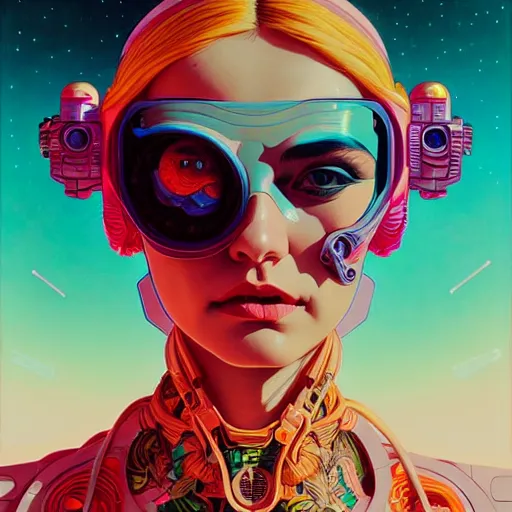 Prompt: high quality high detail portrait of a diesel punk woman in an alien world, tristan eaton, victo ngai, artgerm, rhads, ross draws, hyperrealism, intricate detailed, alphonse mucha, 8 k, sci - fi, pastel colors, artstation,