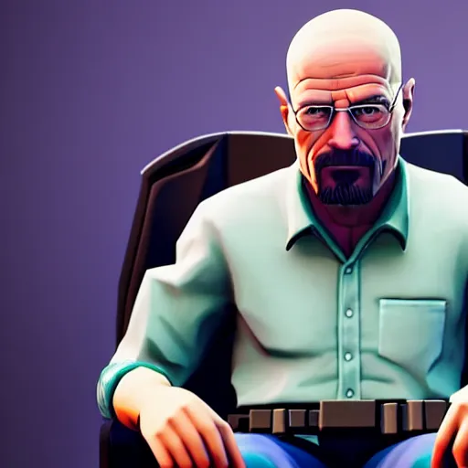 Image similar to realistic gamer walter white on a gaming chair playing fortnite