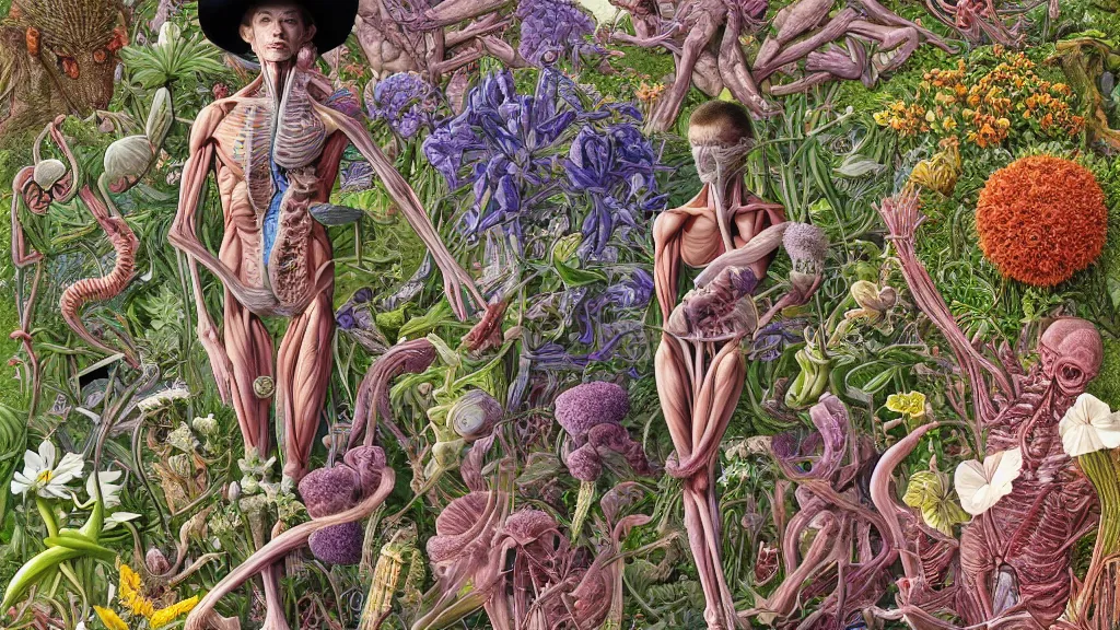 Prompt: highly detailed illustration of a human anatomy body with all the known species of plants and flowers by juan gatti, by moebius!, by oliver vernon, by joseph moncada, by damon soule, by manabu ikeda, by kyle hotz, by dan mumford, by kilian eng