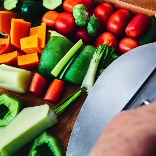 Image similar to first person view, pov, 9 0 degrees fov, me cutting vegetables