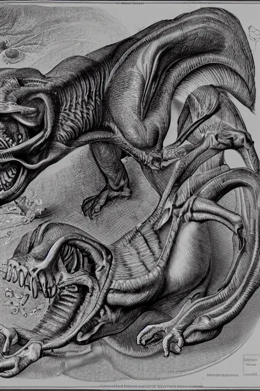 Image similar to anatomical encyclopedia illustration of a chimera, photorealistic, diagram, intricate details