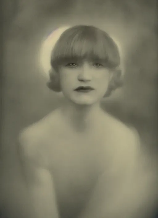 Image similar to out of focus photorealistic portrait of < zelda fitzgerald > as a beautiful young lady by sarah moon, very blurry, translucent white skin, closed eyes, foggy, closeup