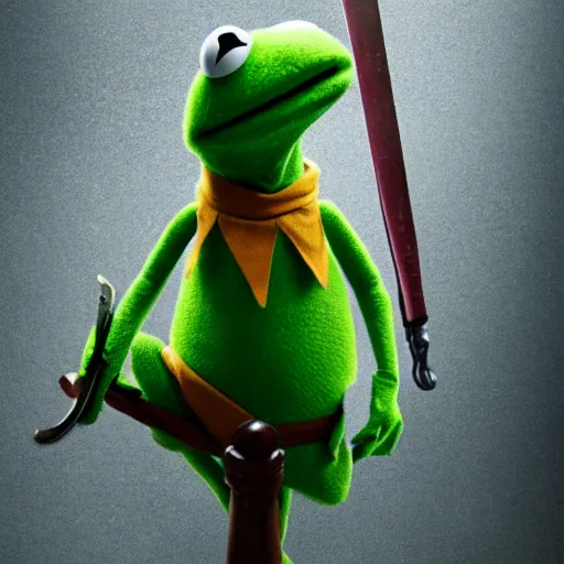 Prompt: kermit kills with a sword, blood shower, hyper detailed, 8 k, pixar.