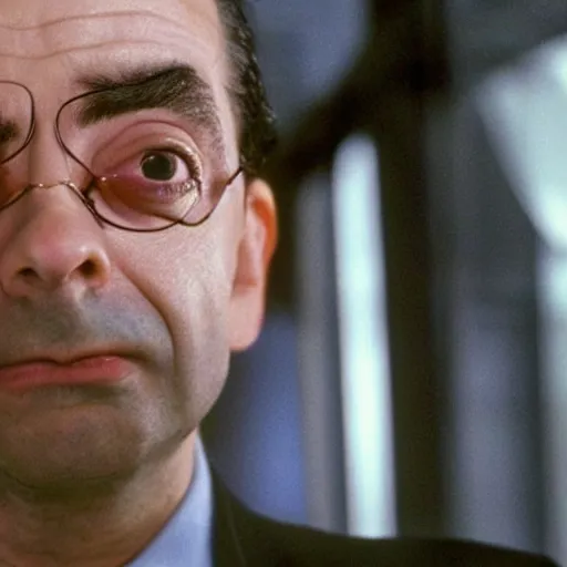 Image similar to rowan atkinson as agent smith from the matrix