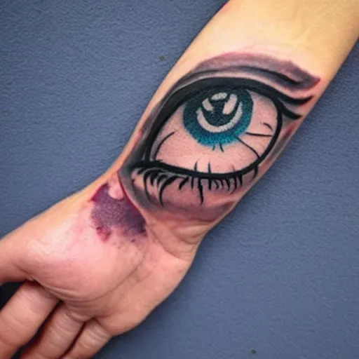 Image similar to double exposure hand tattoo of a crying eye, watercolor, stylish
