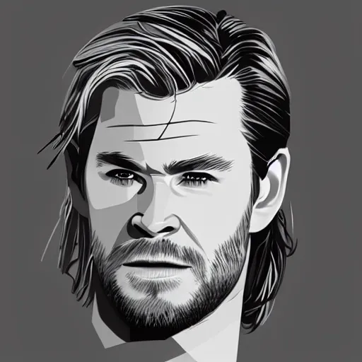 Prompt: concept art of chris hemsworth, vector art, by cristiano siqueira, brush hard, highly detailed, artstation, high quality