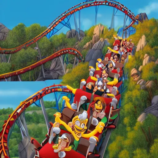 Prompt: Asterix on a roller coaster, by Edgar P. Jacobs, highly detailed, intricate, 8k